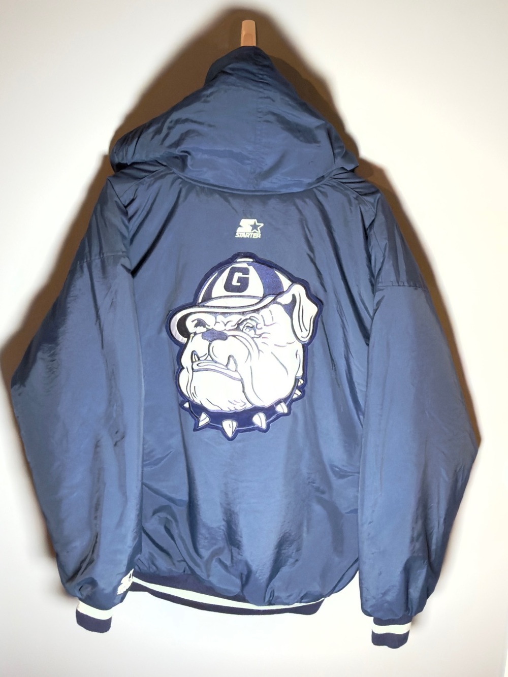 STARTER Navy Hooded Bulldogs Puffer Jacket